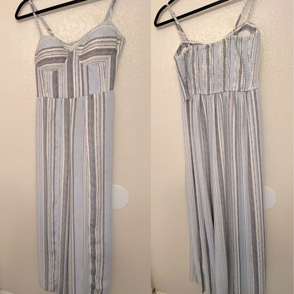 Xhilaration Blue White Striped Wide Leg Jumpsuit Smocked Back Size S - Picture 2 of 14